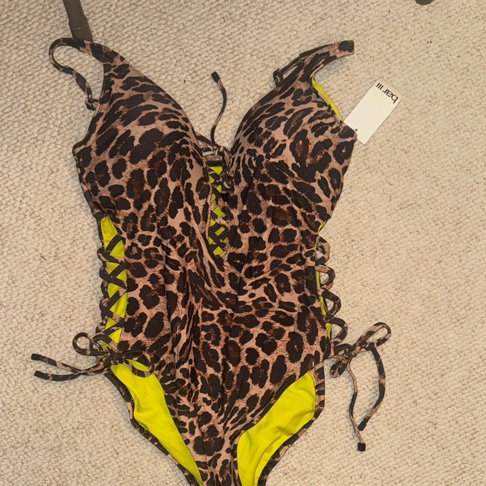 Bar III Leopard Print Swimsuit with Neon Trim